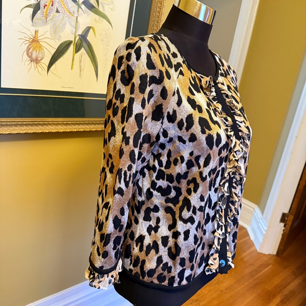 St. John Animal Print Ruffle Cardigan - Picture 2 of 9